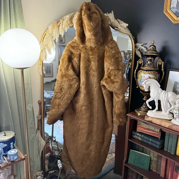 Roamans Black & Brown Reversible Faux Fur Full‑Length Trench Coat Plus Size Cozy - Picture 10 of 16